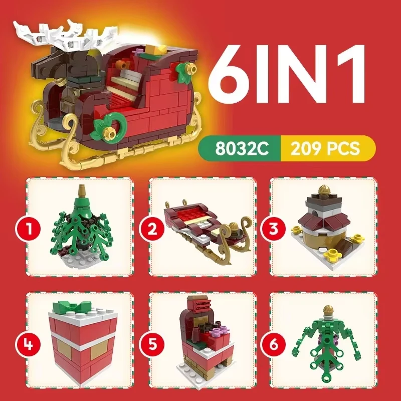    Pueblo tren de Navidad casa de vacaciones trineo carro árbol de Navidad modelo bloques de construcción montaje niños regalo de Navidad - imagen 5