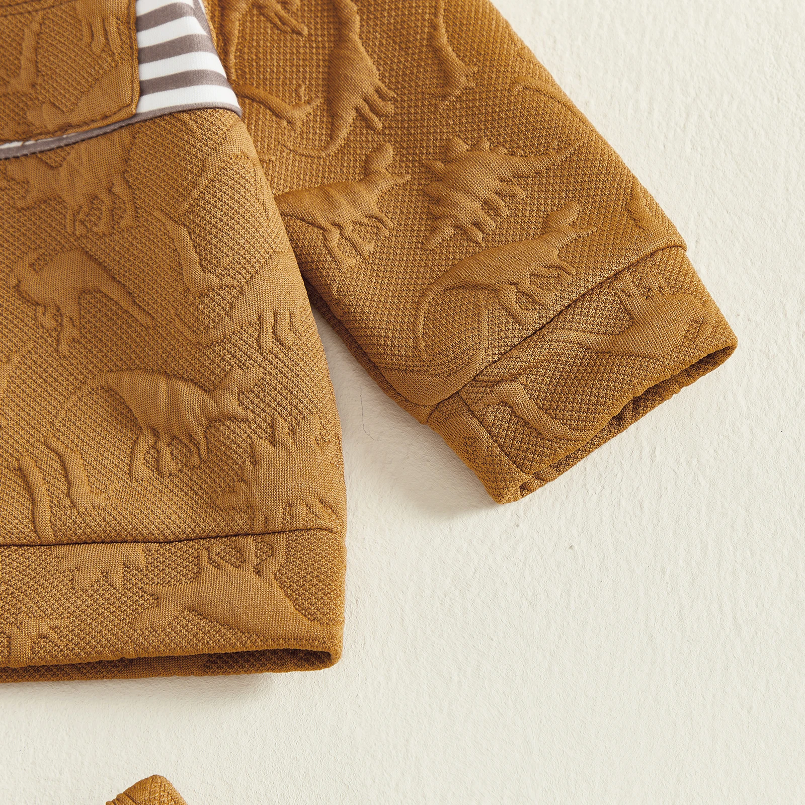 Conjunto de 2 piezas de trajes a rayas de otoño para niño pequeño de 0 a 3 años, jersey de cuello redondo de manga larga de Jacquard de dinosaurio + pantalones de cintura elástica - imagen 5