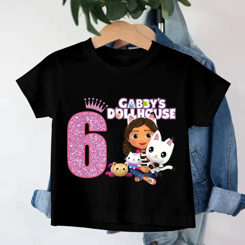Casas de muñecas Kawaii Gabby, Camiseta de algodón para niñas, camisetas de manga corta, ropa de dibujos animados de verano para niños, camiseta bonita de Anime para niños, regalos 2025 - imagen 4