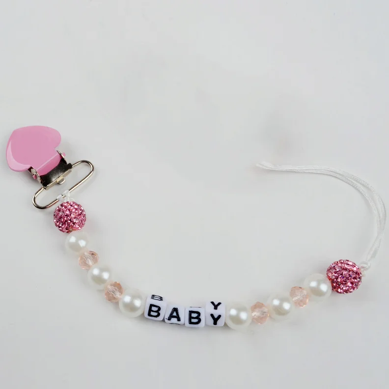 Nuevo Clip para chupete de bebé, cadena anticaída de cristal de arcilla para bebé, niño y niña, Clip para pezones con forma de corazón, cadena, material para bebé