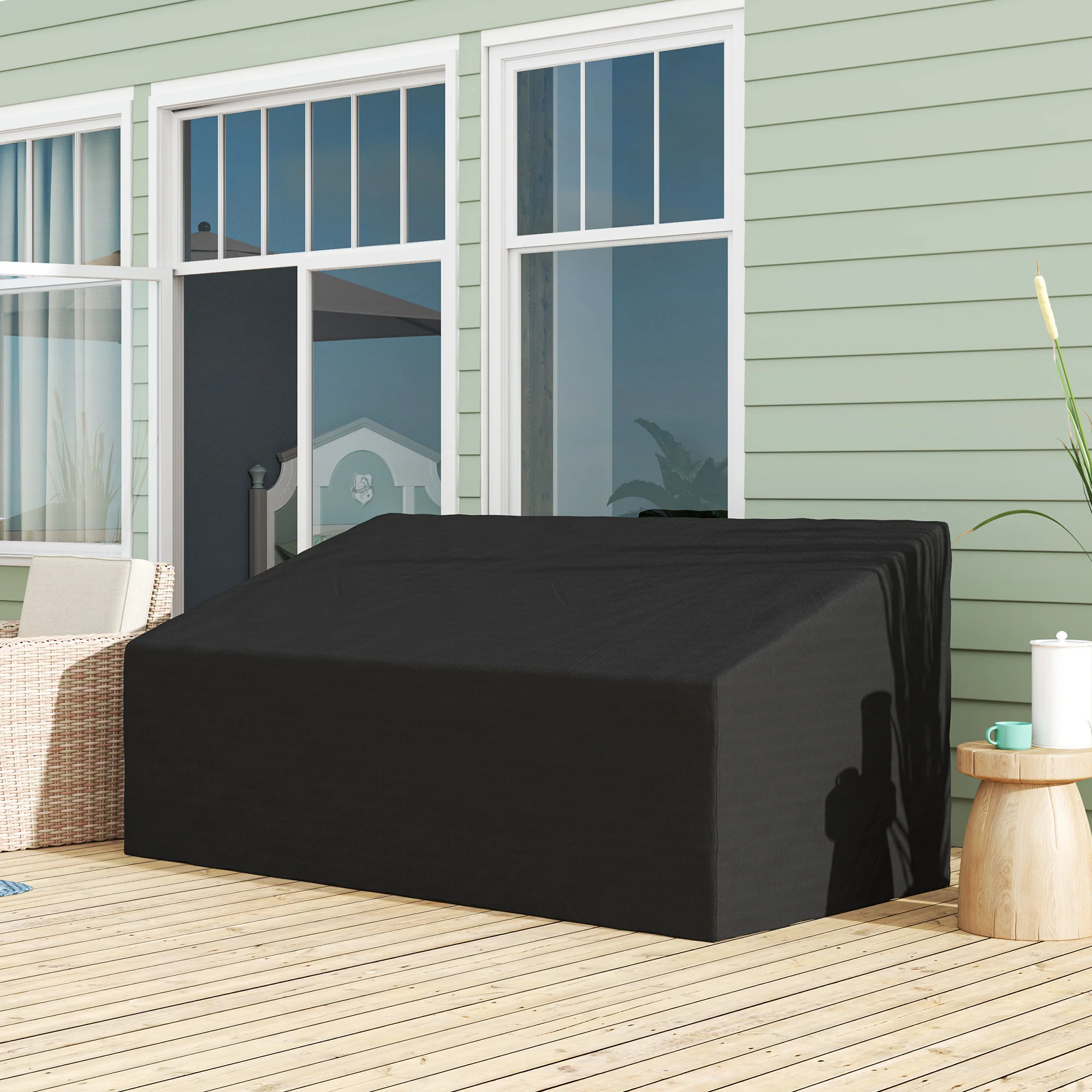 Outsunny Funda para Banco de Jardín 3-4 Plazas, Funda Sofá Exterior Impermeable, Tela Oxford 600D con Recubrimiento Resistente a los Rayos UV y al Polvo, 218x111x63/101 cm para Patio, Terraza, Negro