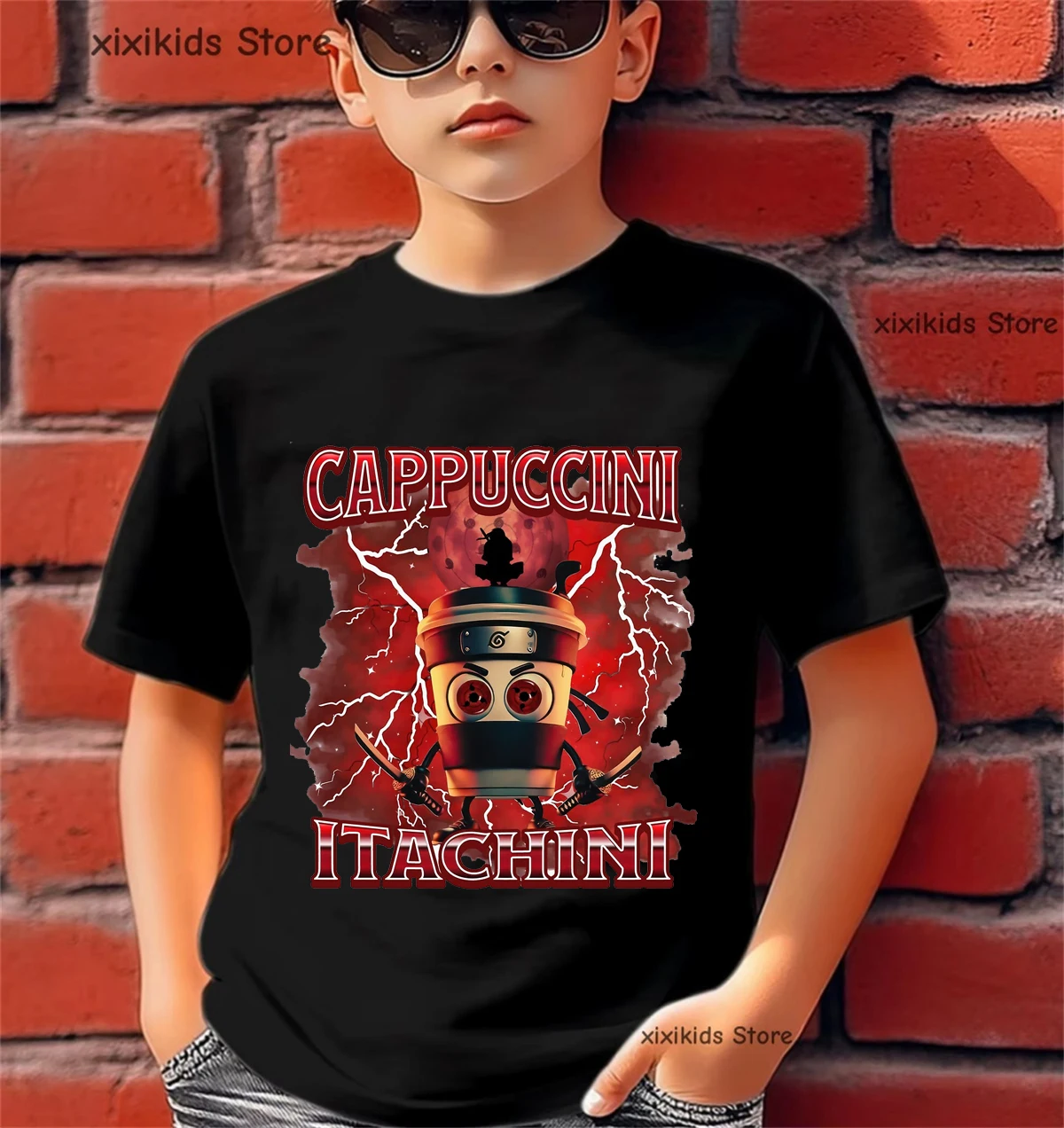 Camiseta con estampado de capuchino Itachini Coffee Ninja para niños, ropa italiana de verano para niños, camiseta para niños pequeños, camiseta de manga corta