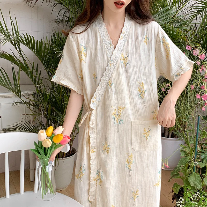 Ropa de maternidad con cuello en V bordado, camisones de lactancia, ropa de dormir de lactancia, nuevos vestidos sueltos de embarazo para primavera y otoño - imagen 2