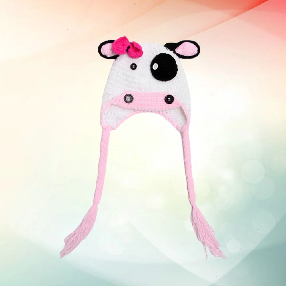 Gorro tejido de invierno con forma de vaca para bebé, gorro de lana suave y cálido para bebé, cómodo tocado para fotografía al aire libre, gorro de invierno para niño - imagen 4