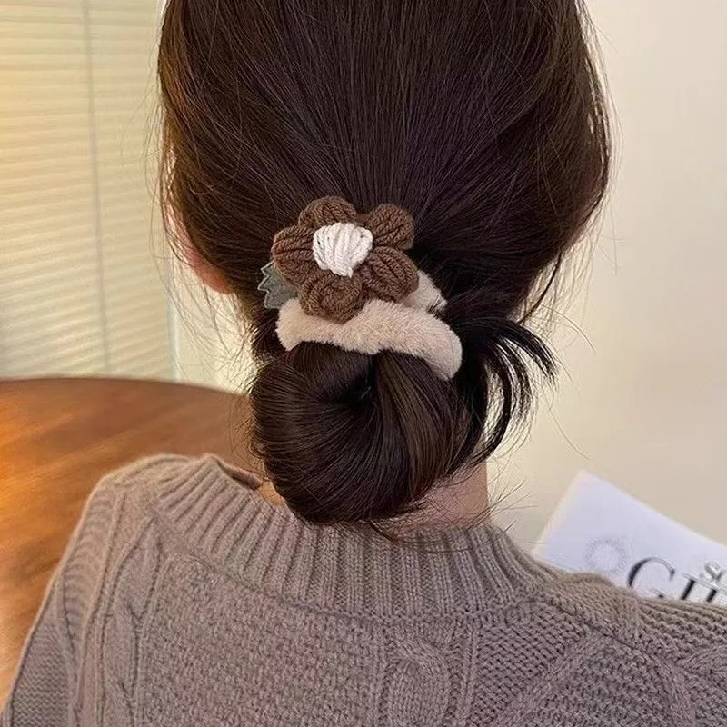 Coleteros de flores esponjosas para niñas – Lazos elásticos suaves - imagen 4