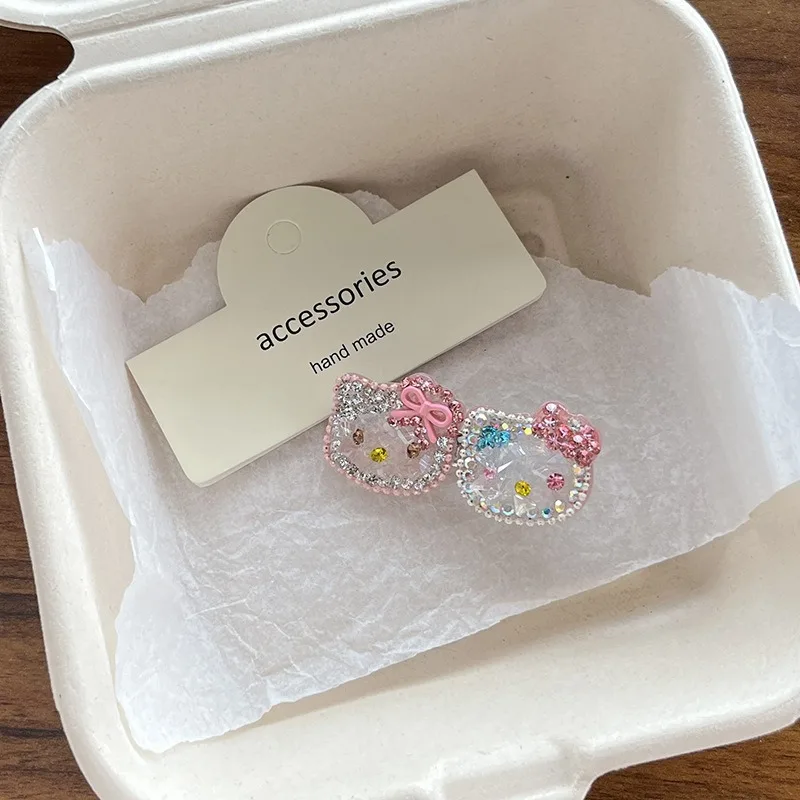 Sanrio-horquilla de Hello Kitty para niña, horquilla con diamantes, Clip LATERAL, accesorio para el cabello rotos de pico de pato versátil, decoración para estudiantes - imagen 5