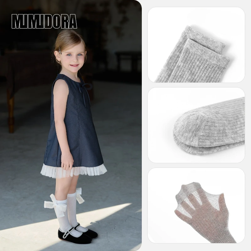 1 par de calcetines finos transpirables de verano para niños y niñas, dulce lazo de princesa, moda coreana, calcetín escolar de algodón suave para niños - imagen 2