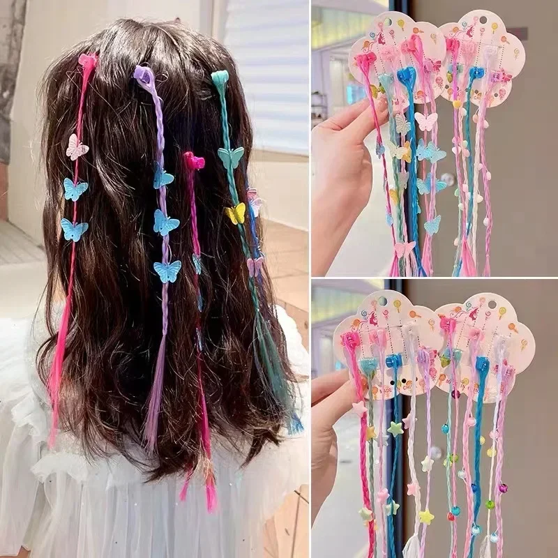 6 uds niños niña Color caramelo peluca trenza pelo garra Príncipes lindo mariposa arco corazón estilo Clip de pelo niños Haid Styling Headwear