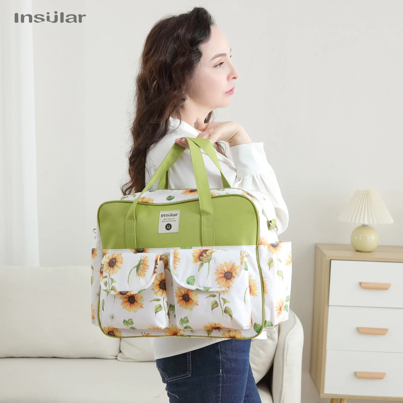 Bolsa de pañales para bebés Insular, bolso de mamá de gran capacidad, bolso de hombro con estampado de moda, bolsas de pañales para cochecito de mamá de viaje al aire libre - imagen 2