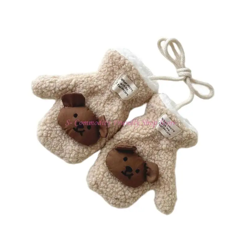 85AE Guantes/bufandas oso dibujos animados, manoplas con dedos completos, guantes nieve gruesos y cálidos, guantes para - imagen 3
