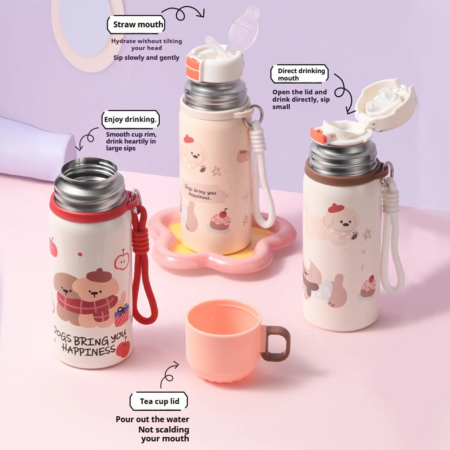 Taza de agua fría aislada para estudiantes de gran capacidad de 450ml, taza doble de acero inoxidable 316, regalo de cumpleaños al aire libre - imagen 3