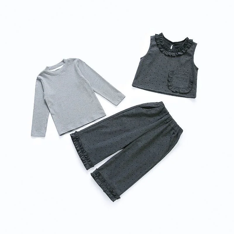 Conjunto de primavera para niña manga larga con lunares y chaleco - imagen 5