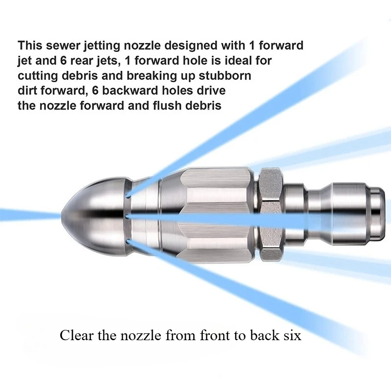 Limpiador de alcantarillado de alta presión de conexión rápida de 1/4 "de acero inoxidable, boquilla de cabezal de Pagoda y ratón, 1 accesorio para lavadora de coche delantera + 6 trasera - imagen 5