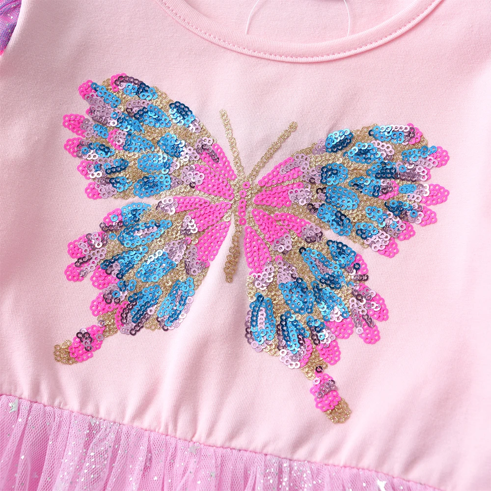 DXTON Vestido de fiesta niña lentejuelas mariposas – Elegante - imagen 4