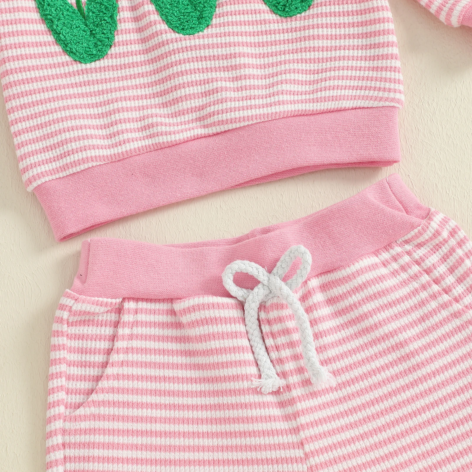 Conjunto de 2 piezas de trajes de rayas de otoño para niña pequeña, jersey de cuello redondo de manga larga con bordado de flores + pantalones de cintura elástica - imagen 4