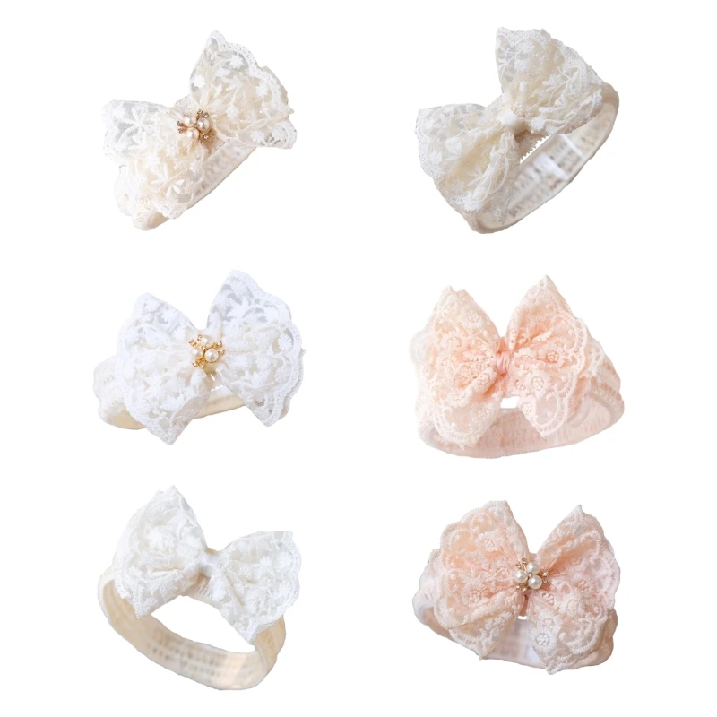 Diademas de bebé con lazo de encaje blanco para niña, bonita banda para el pelo con lazo, turbante elástico para bebé, accesorios para el cabello para recién nacido - imagen 5