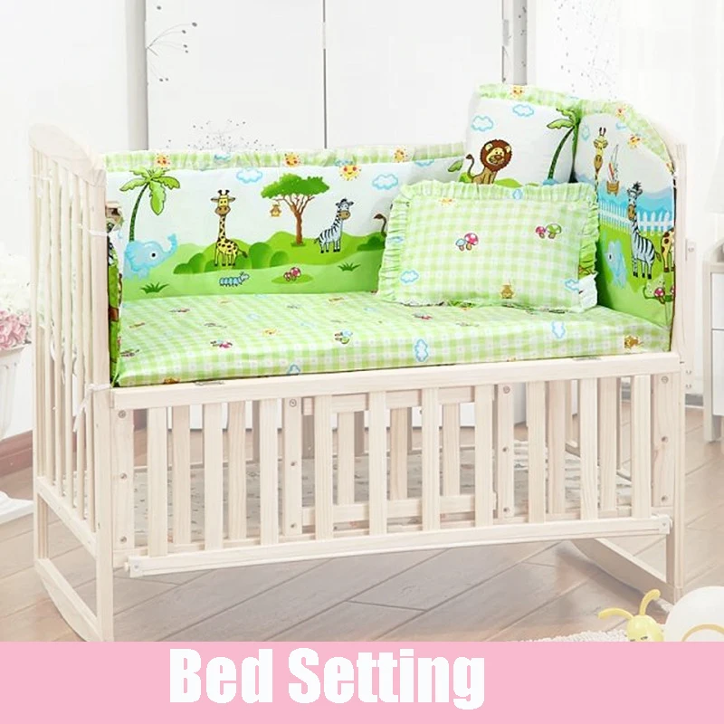 Juego de 6 unidades de ropa de cama para cuna con diseño universal, ropa de cama de algodón para bebés pequeños, incluye parachoques para cuna de bebé, sábana y funda de almohada