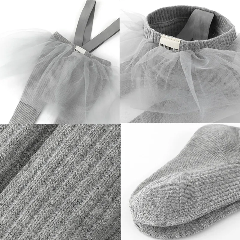 Medias de algodón peinado suave para niñas pequeñas, pantimedias de punto elásticas de Color sólido con falda tutú para niñas pequeñas de 1-2 años - imagen 5