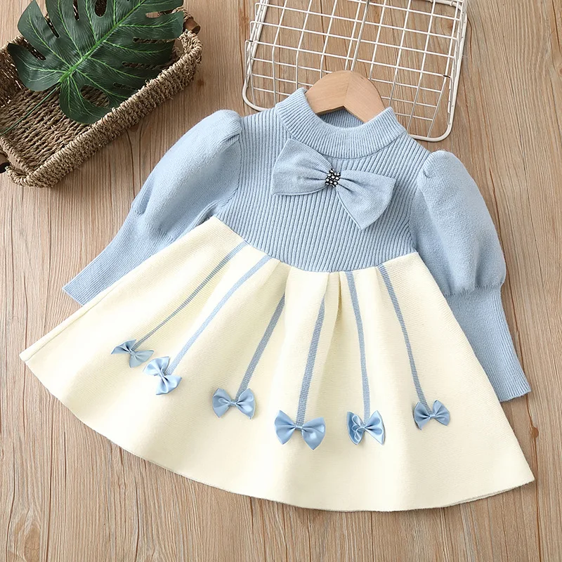 Vestido para niñas de 2 a 8 años, vestido acampanado con volantes para niñas, vestido de punto con mangas abullonadas, suéteres de mariposa para niñas - imagen 3