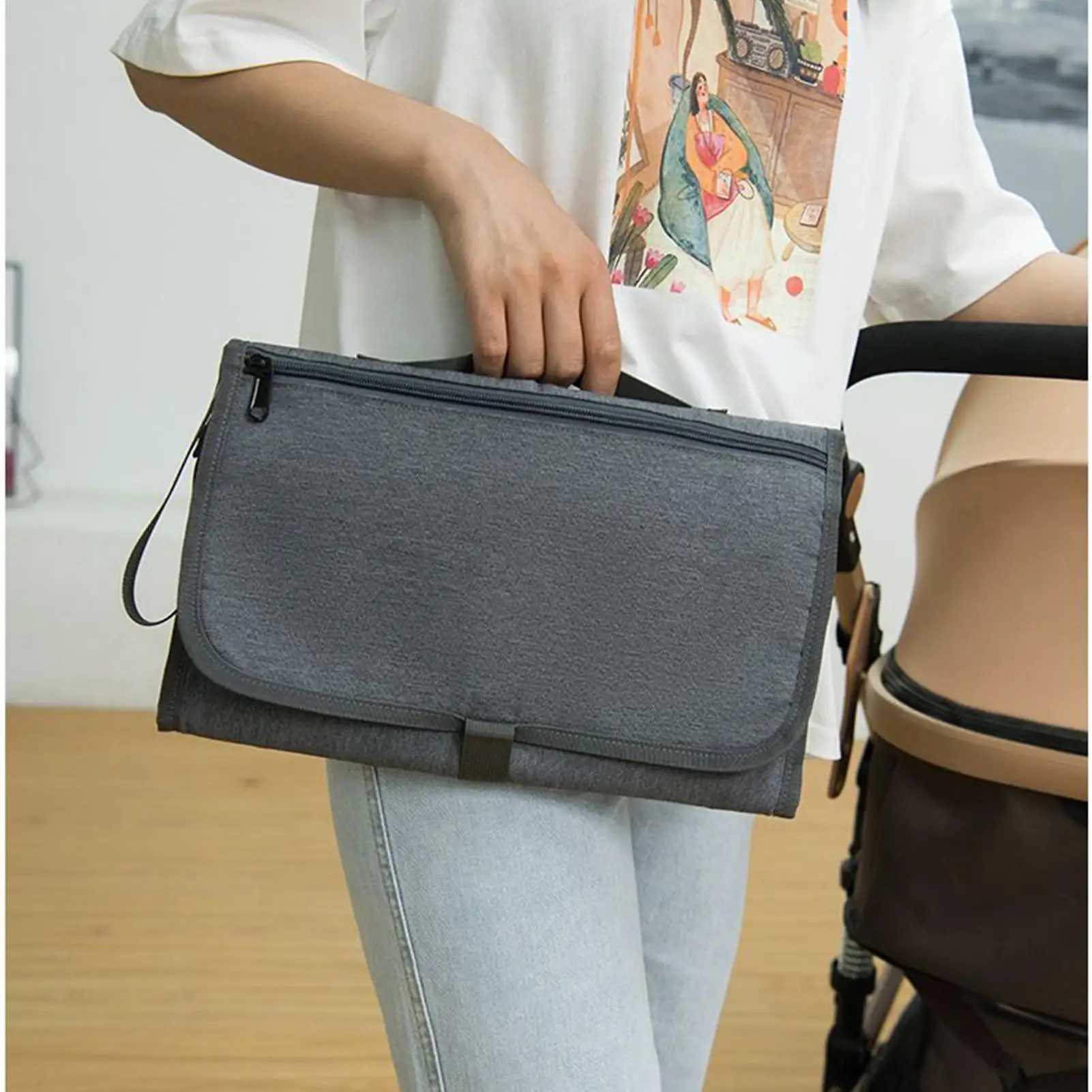 Monedero para pañales impermeable con gancho para cochecito, bolsa para pañales de bebé con cambiador para todos los días, viajes en la playa, viajes cortos, familia - imagen 3