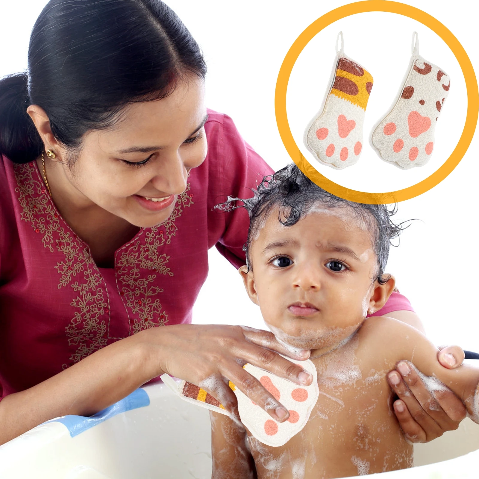 Toalla de baño para bebé, depurador de ducha exfoliante de dibujos animados para niños pequeños, masaje de baño infantil, tela suave y segura para la piel, 2 uds. - imagen 4