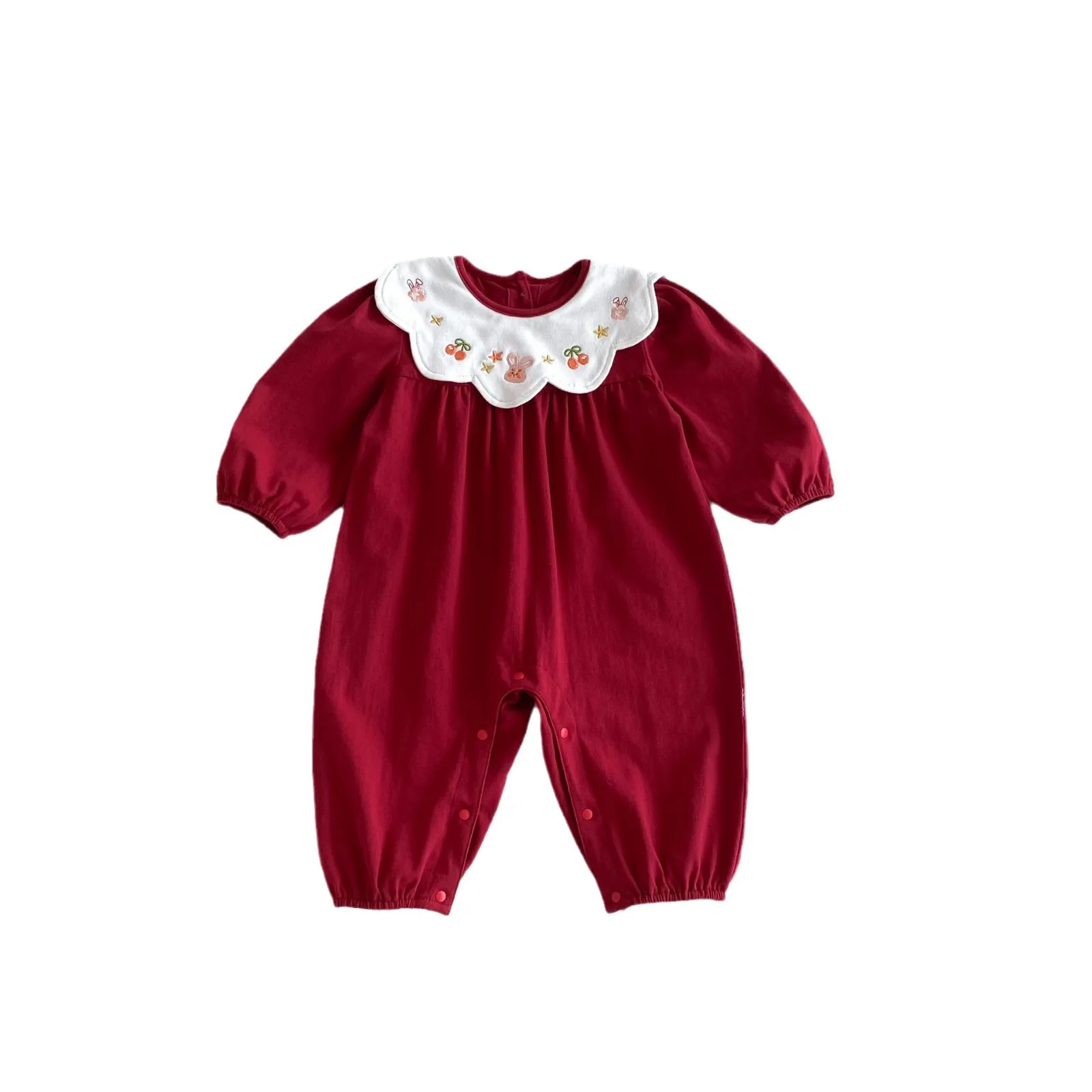 Ropa de Año Nuevo, disfraz de Navidad, pelele para niña pequeña, mono rojo de manga larga de algodón con conejo para bebé - imagen 5