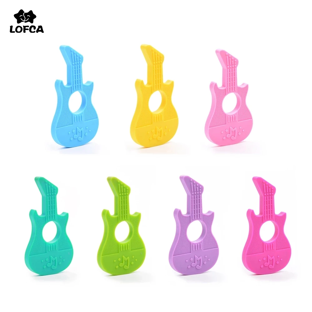 LOFCA collar de silicona masticable, cuentas mordedores de guitarra, joyería de disfraz de bebé de grado alimenticio, cadena de Clip para chupete