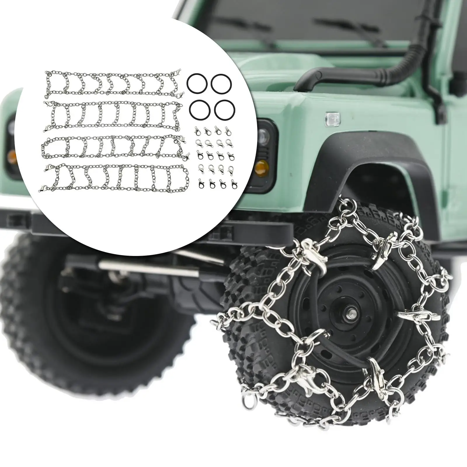 Snow Tire Chains Fits 55-62mm in Outer Diameter Tyre DIY Modification Metal Snow Chains for MN82 LC79 1/12 Pickup Crawler Truck