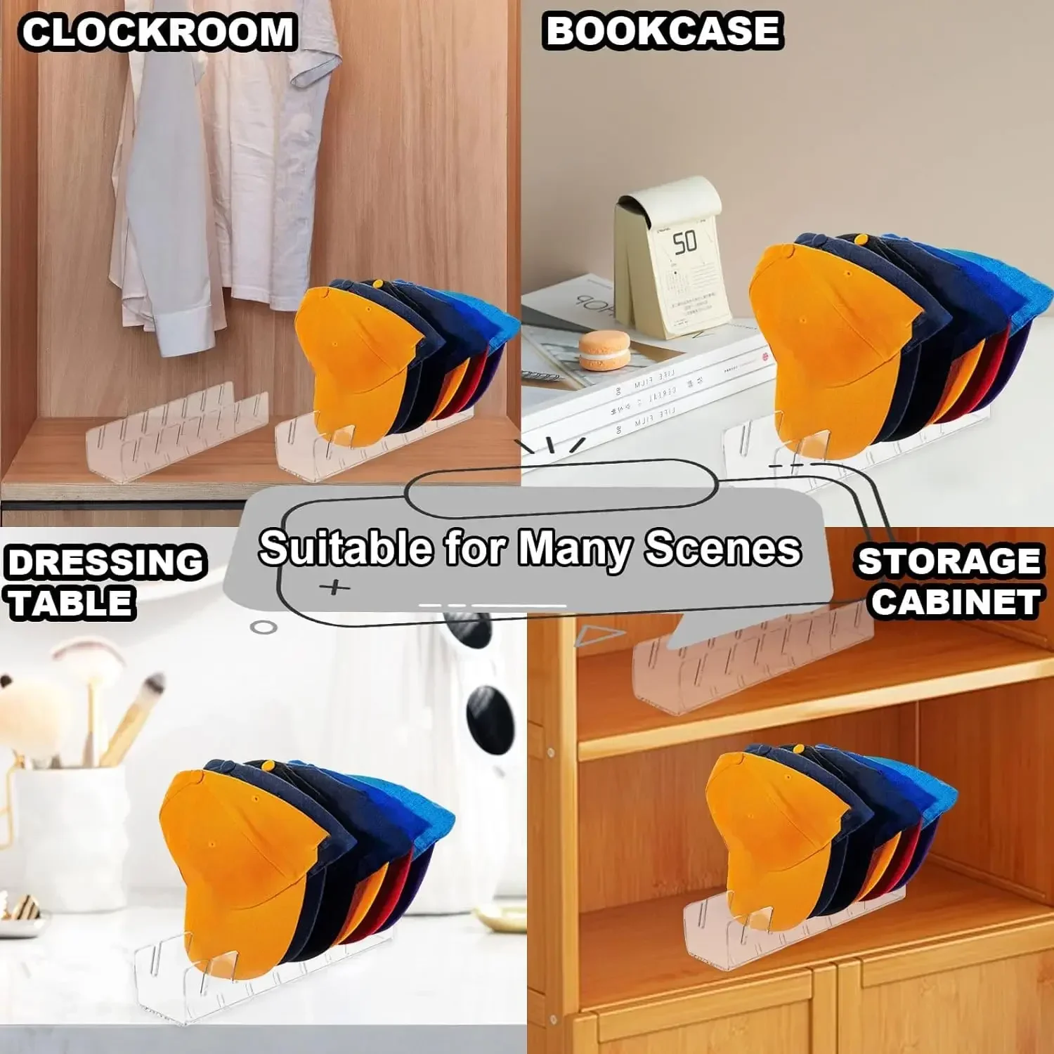 Estante de almacenamiento de sombreros acrílico para el hogar, estante de exhibición para almacenamiento de sombreros, estante para sombreros de béisbol para tienda de ropa, soporte para sombrero de pico de pato, 1 ud./2 uds. - imagen 5