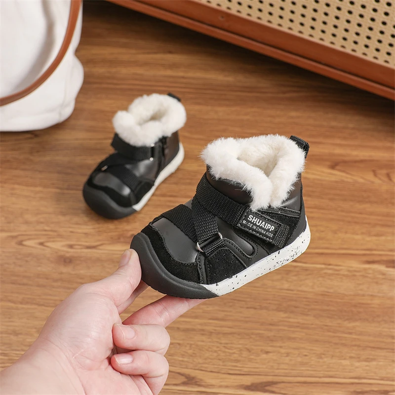 Otoño Invierno, botas de nieve para bebés y niñas, zapatos de felpa impermeables a prueba de viento para exteriores, botas antideslizantes de suela suave para niños pequeños - imagen 2