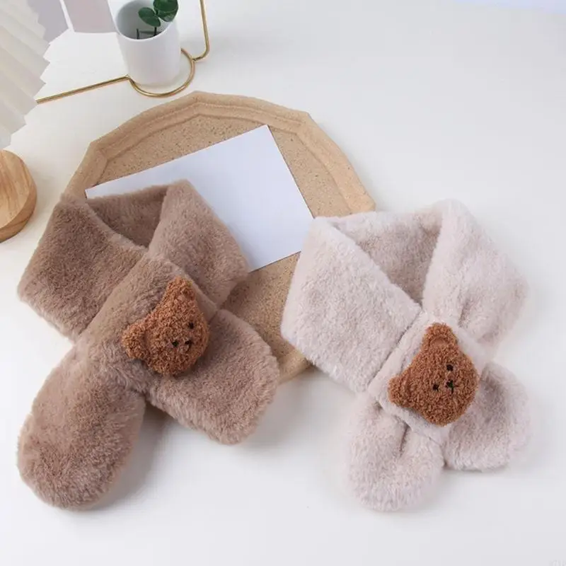 D7YD Bufanda para niños Otoño Invierno Bufanda para cuello Oso Grueso Imitación Conejo peluche - imagen 5