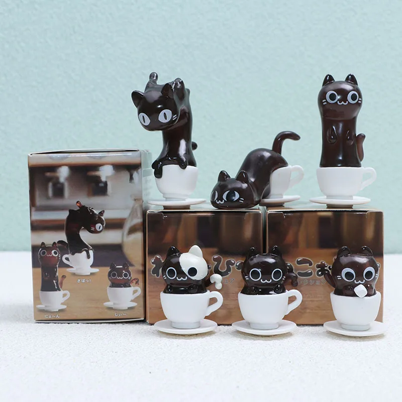 Caja ciega de gato cafetería, figuras de acción de gatos negros, colección de modelos, juguete, decoración de escritorio, regalos sorpresa