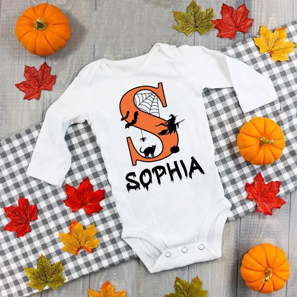 Body personalizado para bebé con letras y nombre, pelele para recién nacido, traje de fiesta de Halloween para niñas, mono de manga larga para vacaciones infantiles - imagen 4