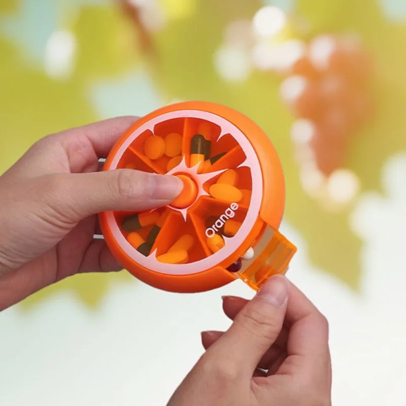 Caja de medicina giratoria de siete compartimentos, prensa portátil, caja de medicina giratoria, almacenamiento de subembalaje de medicina para pastillas, SubPa de una semana - imagen 4