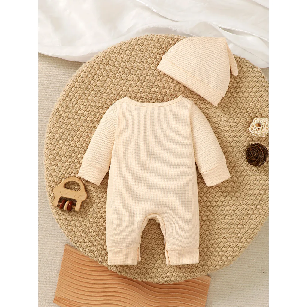 Conjunto de ropa para bebé recién nacido de 0 a 6 meses, mono de manga larga de Color sólido con sombrero, ropa suave infantil de estilo Simple a la moda - imagen 2
