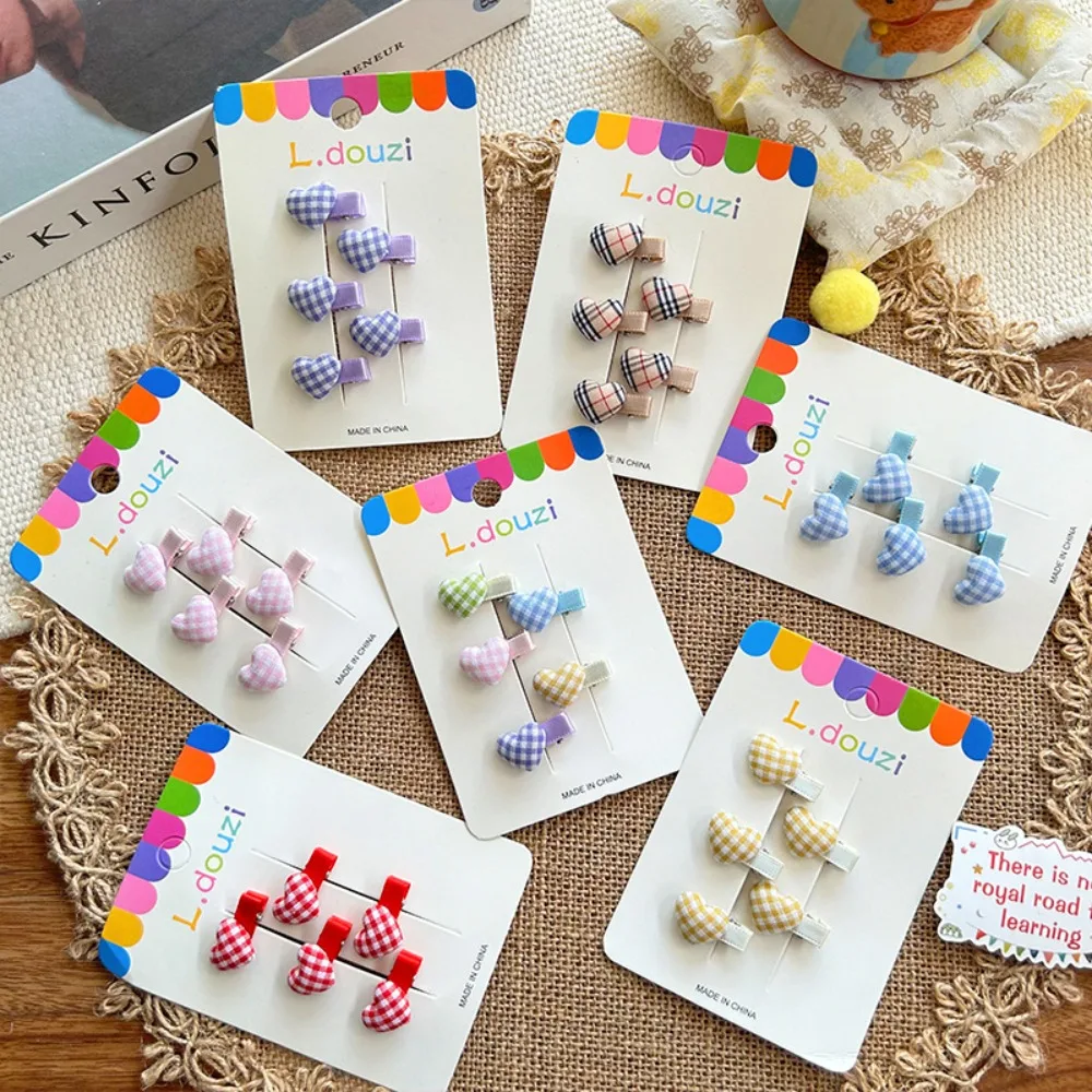 5 unids/set lindo Color caramelo corazón a cuadros niña pinzas para el cabello coreano exquisito niños Mini horquilla pequeña dulce princesa sombreros
