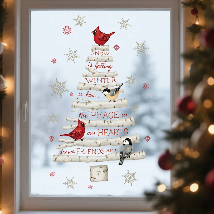 Pegatinas de pared decorativas navideñas, pegatinas autoadhesivas para ventana de árbol de Navidad de abedul blanco - imagen 2