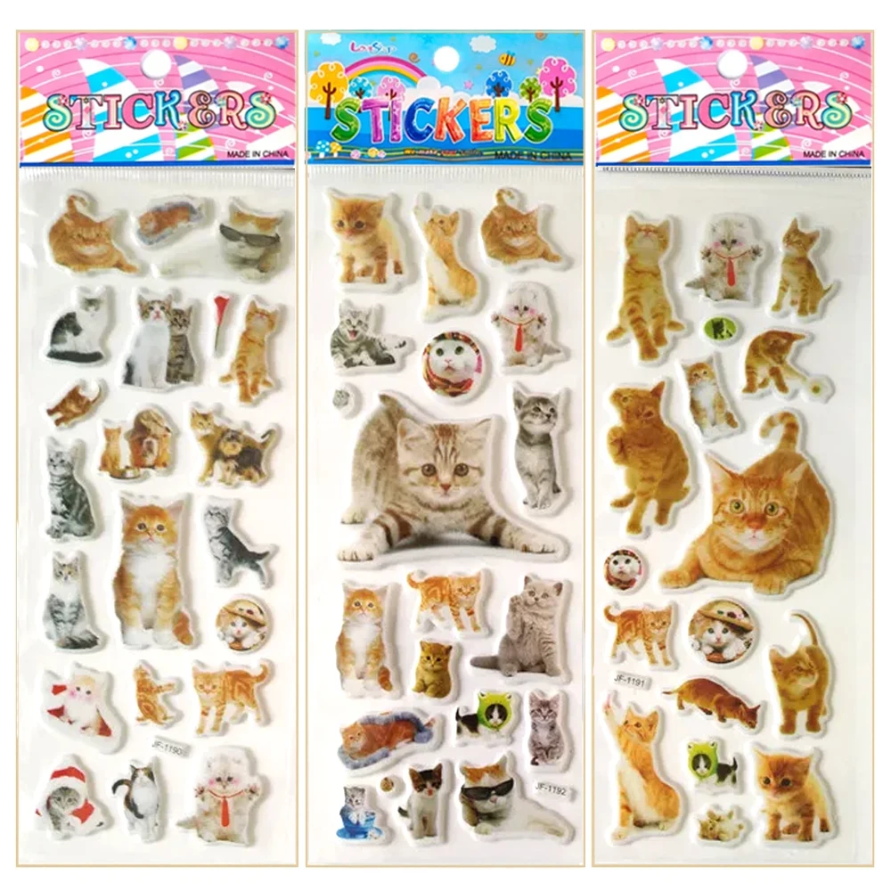 6 hojas de pegatinas 3d para perros y gatos, álbum de recortes con estilo de coche, pegatinas de recompensa de burbujas de animales para niños, regalo para niños y niñas, juguete - imagen 4