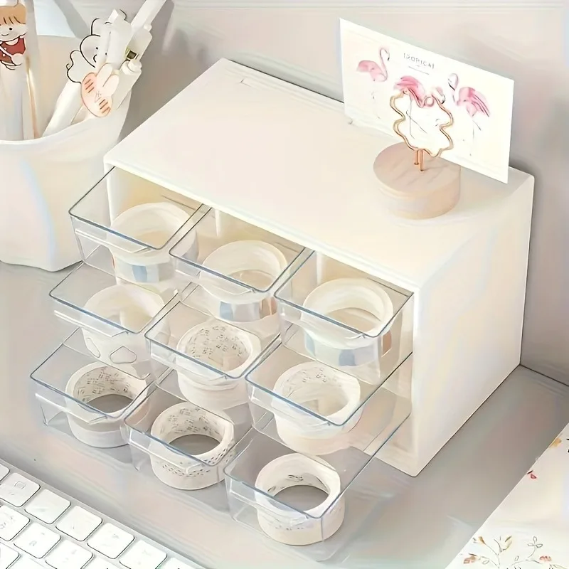 Mini caja de almacenamiento con cajón transparente, adecuada para cuentas, cosméticos y más – Organizador de escritorio con múltiples compartimentos