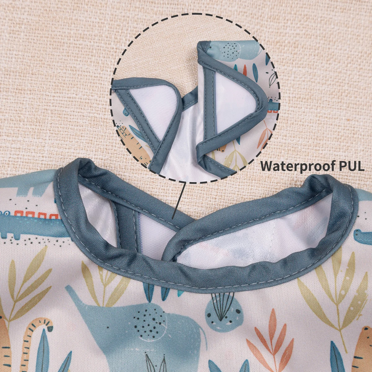 HappyFlute, 1 pieza, tamaño grande, bolsillo, estampado animal natural, sin mangas, gancho y bucle + correa, babero para alimentación de bebé, fácil de limpiar - imagen 3