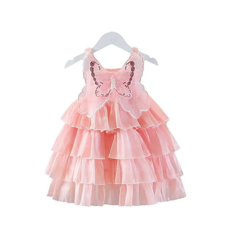 Vestidos de pastel de verano para niñas, vestido de princesa a la moda con mariposas en capas, falda tutú para niños, ropa con alas de satén, trajes, ropa de cumpleaños - imagen 5