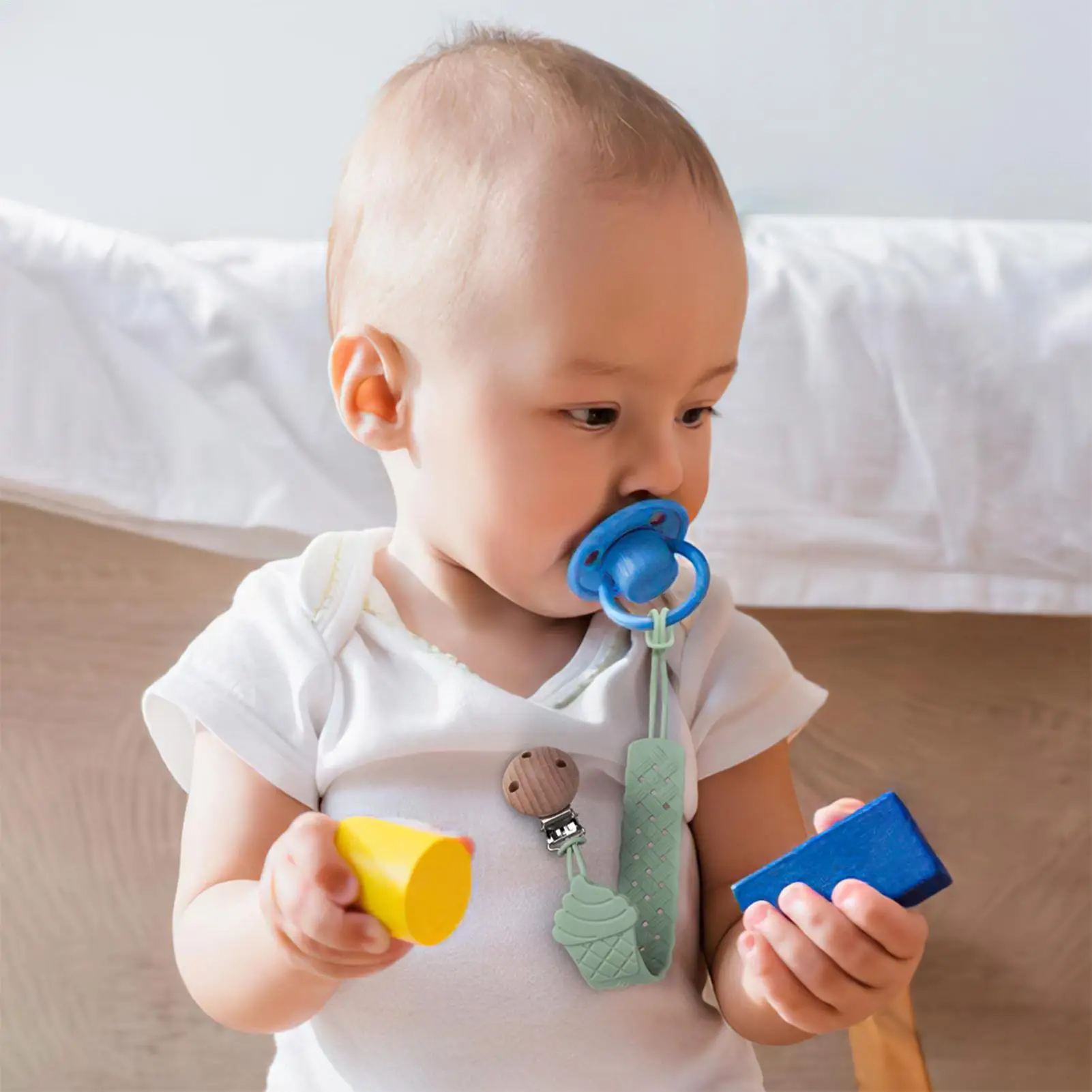 Clips para chupete para bebé niña, mordedor para niño pequeño, Clip para chupete calmante suave con textura para calmar comodidad, cuna para coche, guardería - imagen 2