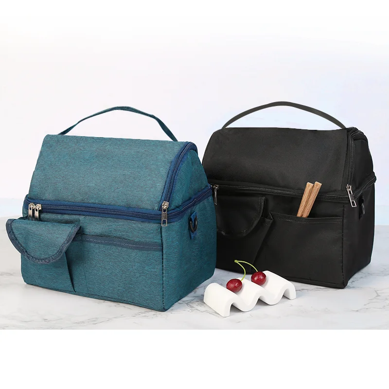 Bolsa de almuerzo de gran capacidad, paquete de almuerzo doble, juego de Picnic para acampar para niños, caja aislante de mano y de un solo hombro - imagen 2