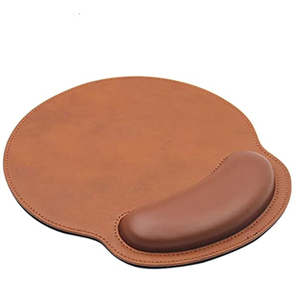 Alfombrilla de ratón de cuero marrón con soporte para reposamuñecas, Base antideslizante, alfombrilla de ratón ergonómica duradera para juegos para ordenador de oficina, hombre y mujer