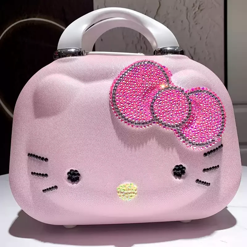 Lindo Hello Kitty Estuche de transporte de 14 pulgadas Estuche de maquillaje de viaje de dibujos animados Caja de almacenamiento portátil bloqueada multifuncional de gran capacidad - imagen 4