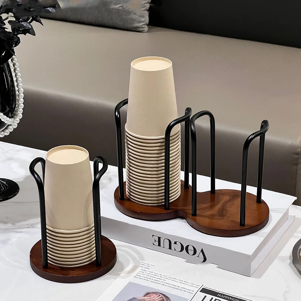 Soporte de almacenamiento de tazas desechable, estante, vasos de té y agua, dispensador de madera con palo más largo, soporte de exhibición para tazas, suministros organizadores