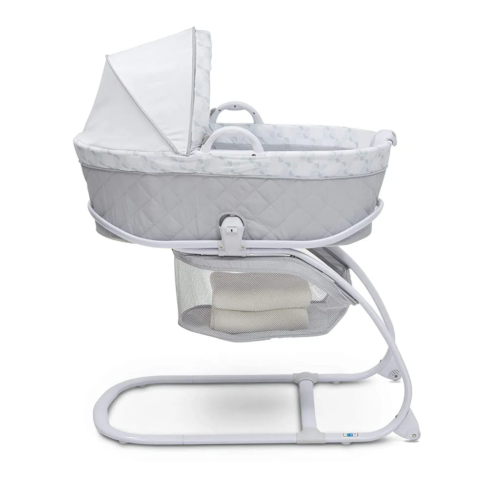 Cama mecedora para bebé 2 en 1 con estante para juguetes, una llave de moisés a cuna, marco de tubo de acero grueso, cuna mecedora musical infantil