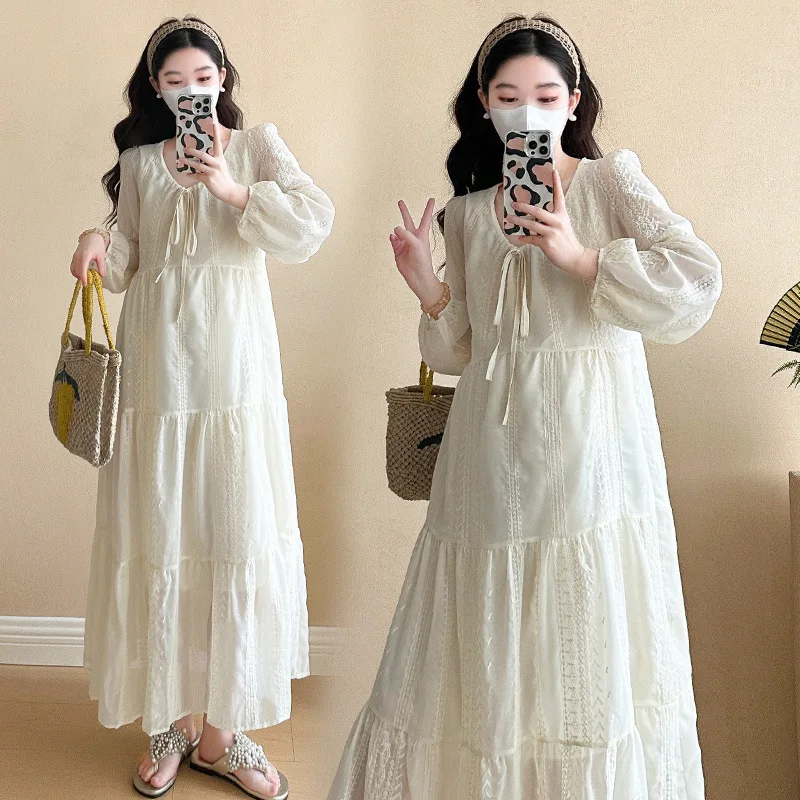 2025 primavera moda coreana vestido de maternidad elegante Casual ropa recta suelta para mujeres embarazadas ropa de embarazo - imagen 3