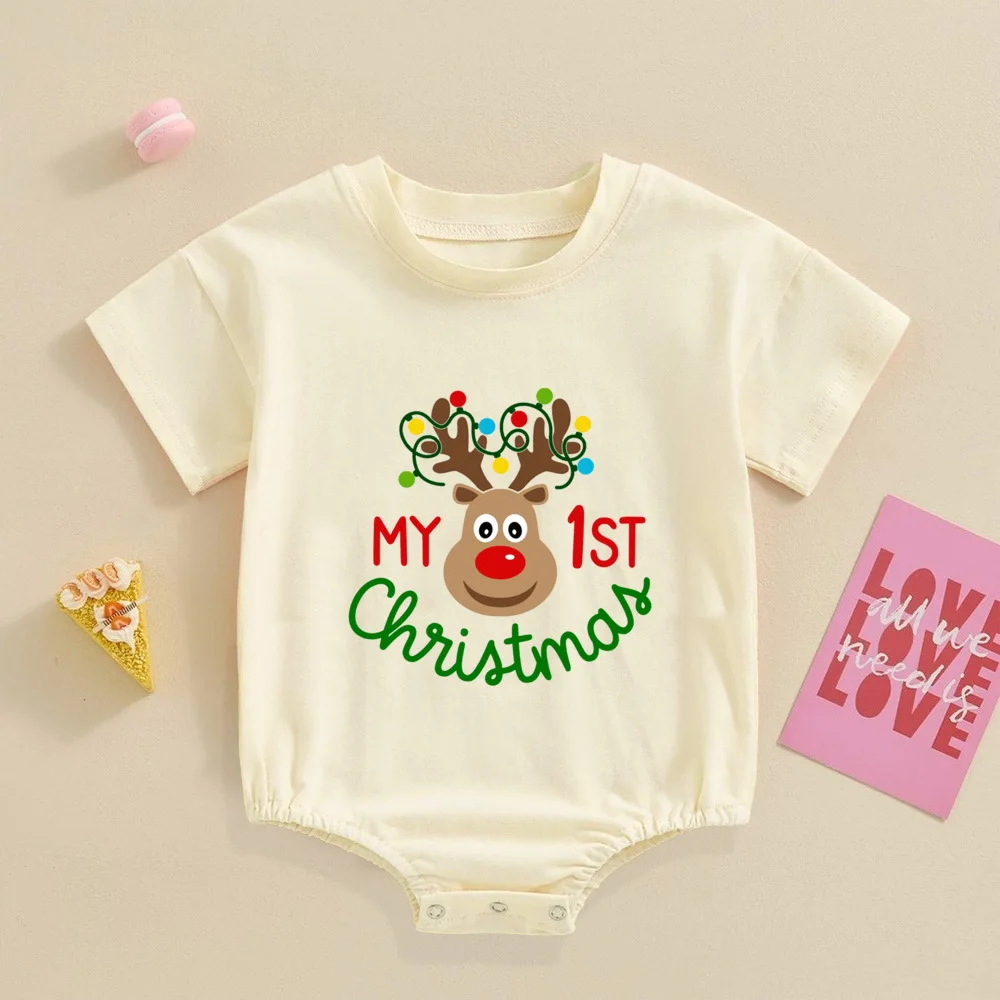 My 1st Christmas printed baby Bubble romper, Body de manga corta para recién nacido, traje de bautismo grande para niño pequeño, ropa de fiesta de navidad - imagen 5