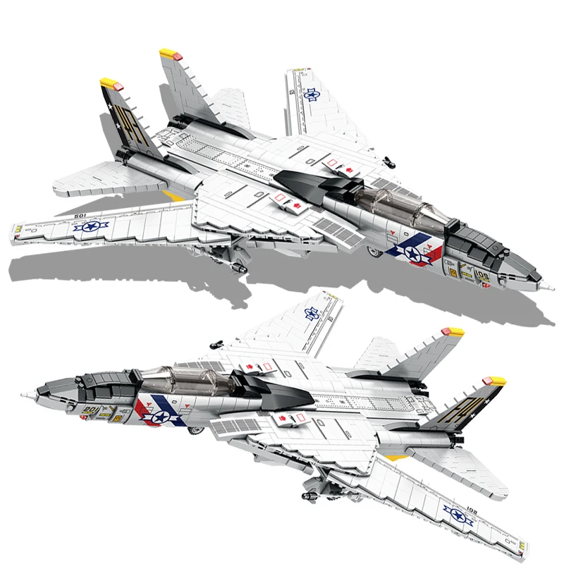 Bloques de construcción de aviones de combate militares Tomcat F14, 1443 Uds., MOC Carrier-Base, modelo de combate, juego de ladrillos, regalos de vacaciones, juguetes para niños